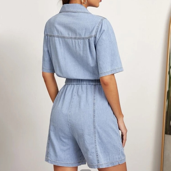 Dual Pocket Short Denim Romper - Picture 2 of 5